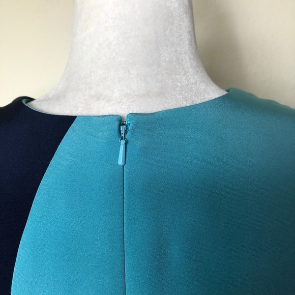 Lela Rose Silk Dress Size 10 Sleeveless Sheath Blue Green Abstract Cocktail - Picture 14 of 16